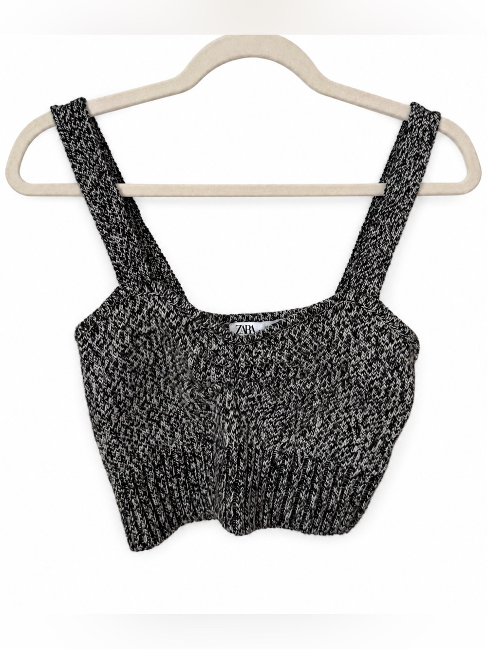 ZARA Black and White Heathered Knit Cropped Top Size Small
